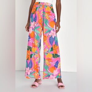 Spontaneous Sweetie Pink Multi Tropical Print Wide-Leg Pants